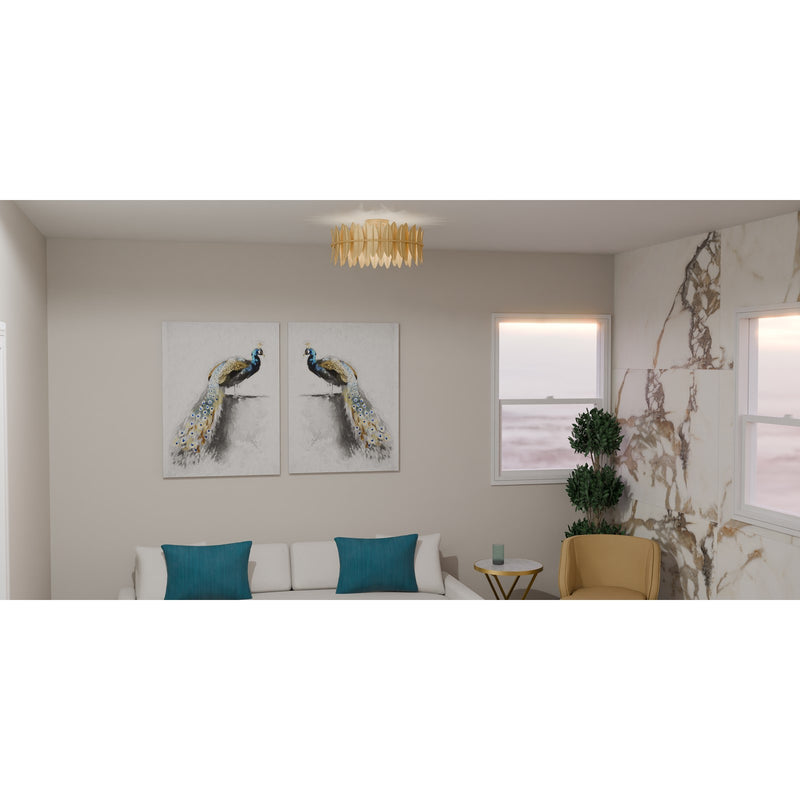 Quoizel Liza 20in 4-Light Semi-Flush Mount | Glam Gold Leaf and Metal Leaf Shade | Foyer & Living Room | 20.5 x 20.5 x 9.5 in | Model LIZ1720GFL