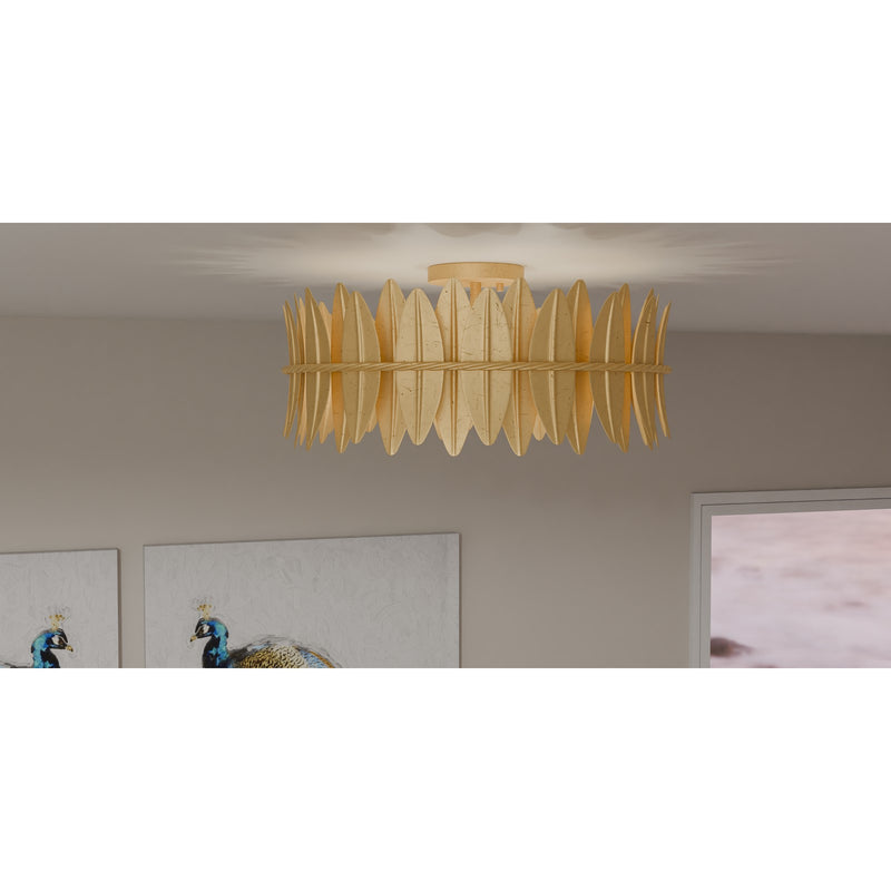 Quoizel Liza 20in 4-Light Semi-Flush Mount | Glam Gold Leaf and Metal Leaf Shade | Foyer & Living Room | 20.5 x 20.5 x 9.5 in | Model LIZ1720GFL