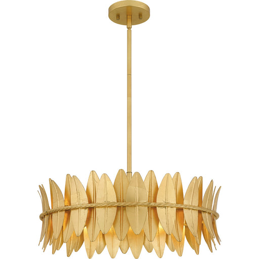 Quoizel Liza 20in 4-Light Pendant | Glam Gold Leaf and Metal Leaf Shade | Kitchen Island & Foyer | 20.5 x 20.5 x 8.75 in | Model LIZ2820GFL