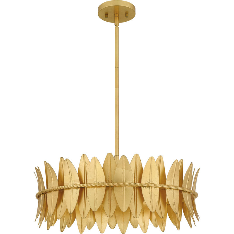 Quoizel Liza 20in 4-Light Pendant | Glam Gold Leaf and Metal Leaf Shade | Kitchen Island & Foyer | 20.5 x 20.5 x 8.75 in | Model LIZ2820GFL