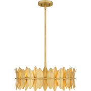 Quoizel Liza 20in 4-Light Pendant | Glam Gold Leaf and Metal Leaf Shade | Kitchen Island & Foyer | 20.5 x 20.5 x 8.75 in | Model LIZ2820GFL