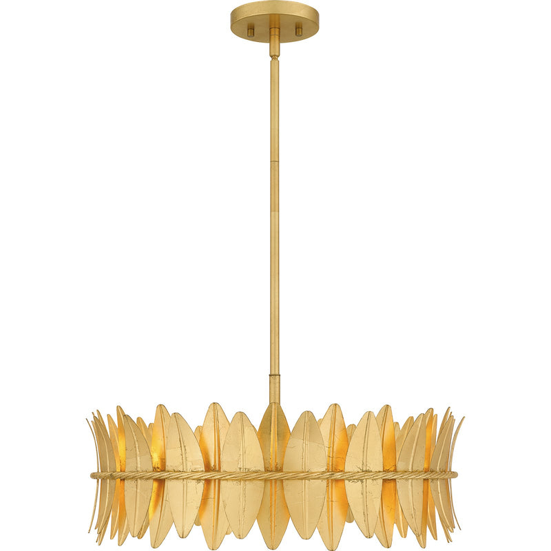 Quoizel Liza 20in 4-Light Pendant | Glam Gold Leaf and Metal Leaf Shade | Kitchen Island & Foyer | 20.5 x 20.5 x 8.75 in | Model LIZ2820GFL