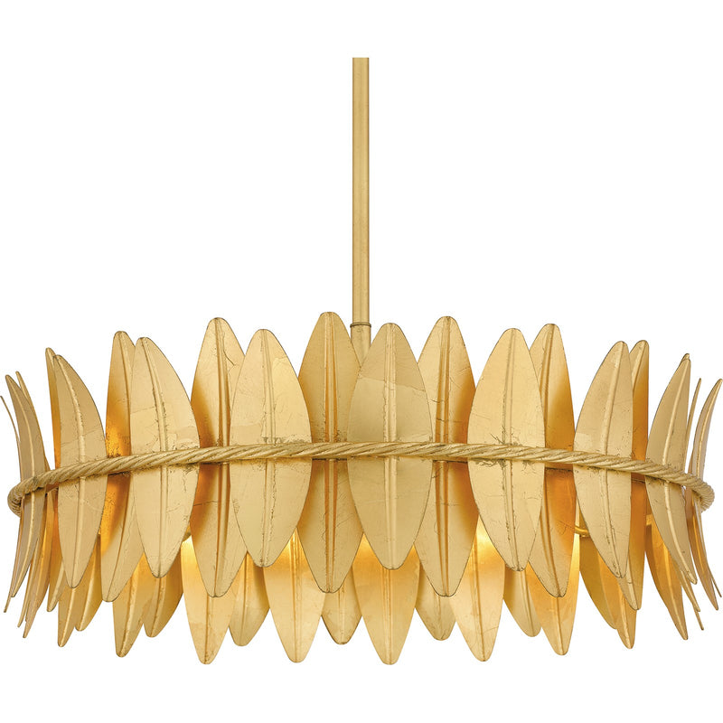 Quoizel Liza 20in 4-Light Pendant | Glam Gold Leaf and Metal Leaf Shade | Kitchen Island & Foyer | 20.5 x 20.5 x 8.75 in | Model LIZ2820GFL