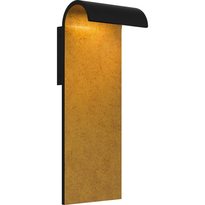 Quoizel Lunar 16in LED Outdoor Wall Lantern | Modern Matte Black and Gold Interior | Front Door & Porch Light | 6 x 4.75 x 16 in | Model LNR8406MBK