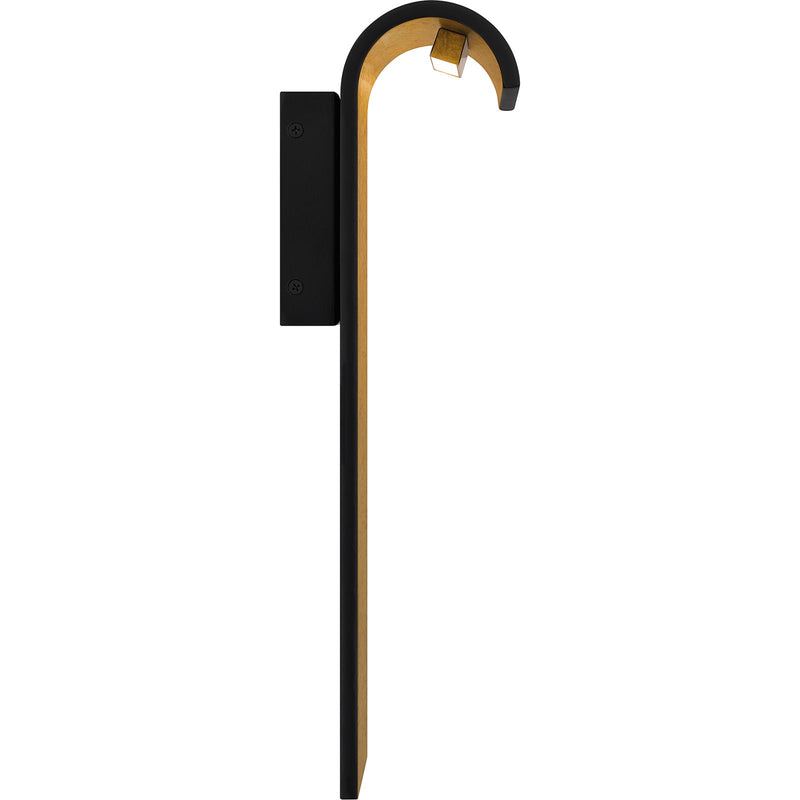 Quoizel Lunar 16in LED Outdoor Wall Lantern | Modern Matte Black and Gold Interior | Front Door & Porch Light | 6 x 4.75 x 16 in | Model LNR8406MBK