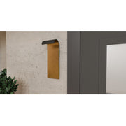 Quoizel Lunar 16in LED Outdoor Wall Lantern | Modern Matte Black and Gold Interior | Front Door & Porch Light | 6 x 4.75 x 16 in | Model LNR8406MBK