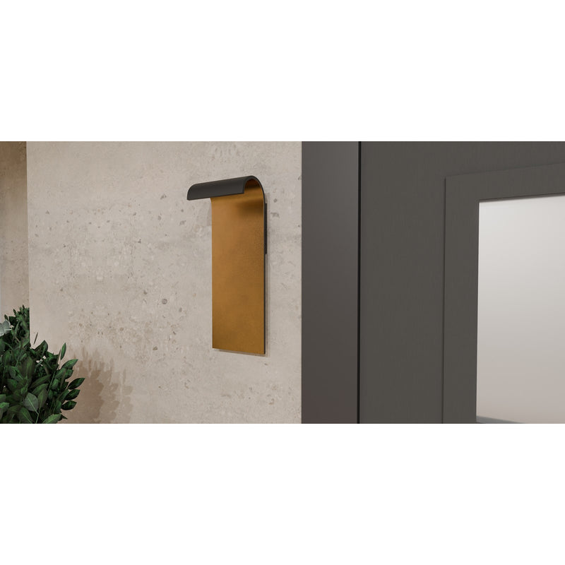 Quoizel Lunar 16in LED Outdoor Wall Lantern | Modern Matte Black and Gold Interior | Front Door & Porch Light | 6 x 4.75 x 16 in | Model LNR8406MBK
