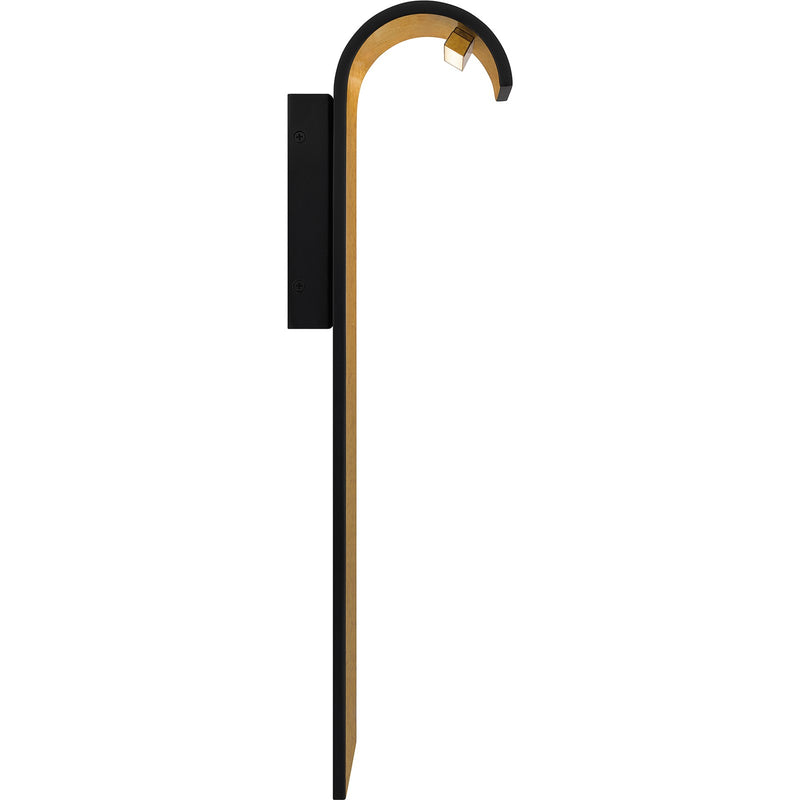 Quoizel Lunar 21in LED Outdoor Wall Lantern | Modern Matte Black and Gold Interior | Front Door & Porch Light | 8 x 5.75 x 21 in | Model LNR8408MBK