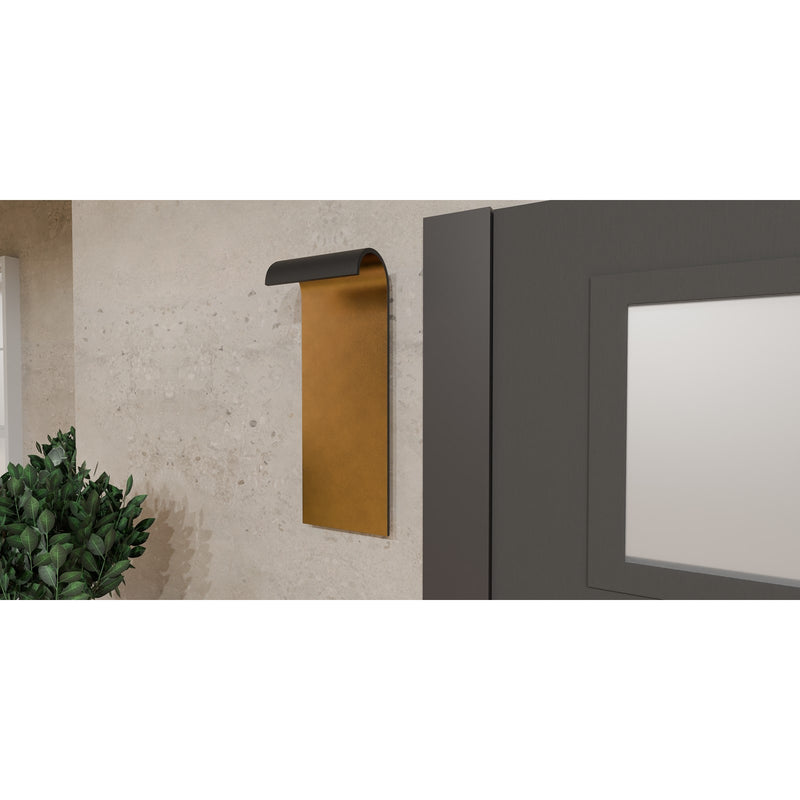 Quoizel Lunar 21in LED Outdoor Wall Lantern | Modern Matte Black and Gold Interior | Front Door & Porch Light | 8 x 5.75 x 21 in | Model LNR8408MBK