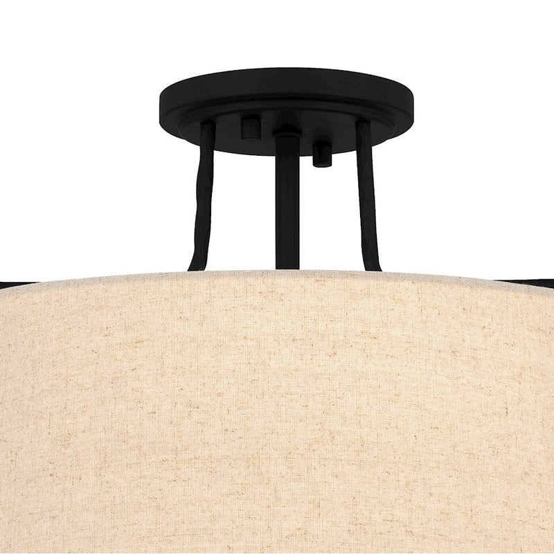 Quoizel Leona 3 Light Semi-Flush Mount, Matte Black/Fabric Shade