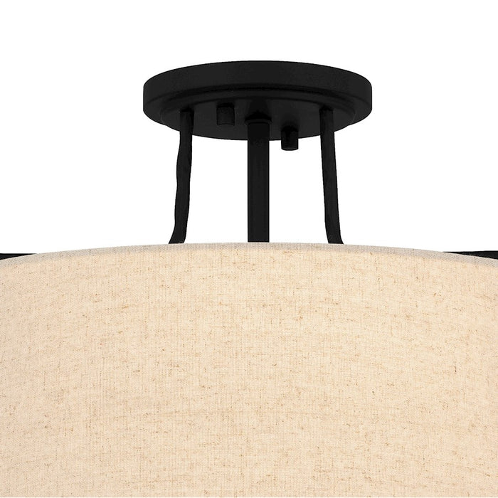 Quoizel Leona 3 Light Semi-Flush Mount, Matte Black/Fabric Shade