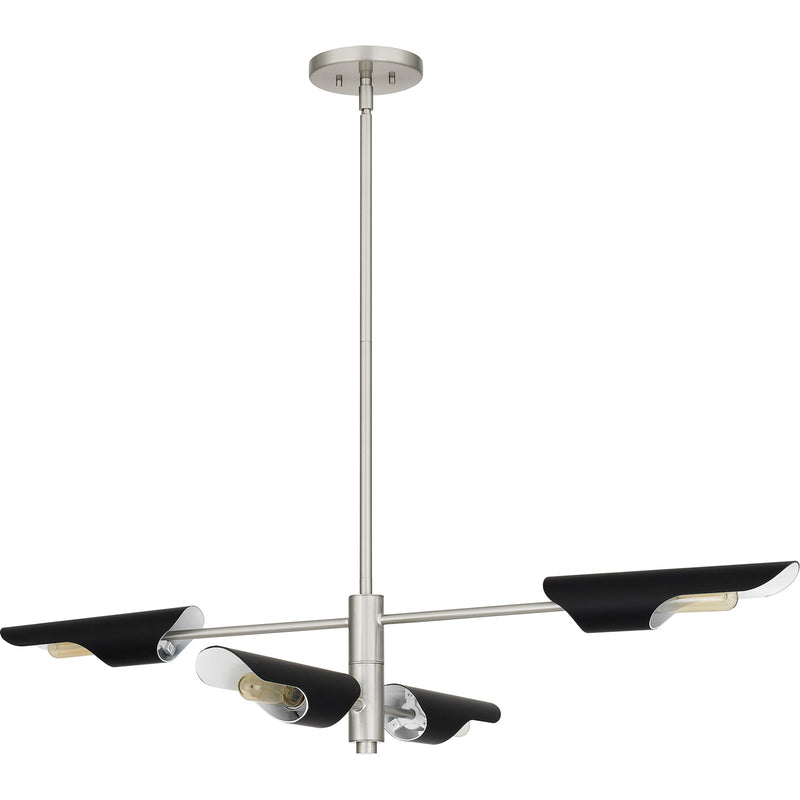Quoizel Leoni 44in 4-Light Island Chandelier | Modern Industrial Brushed Nickel and Matte Black Metal | Kitchen Island & Dining Room | Model LOI444BN