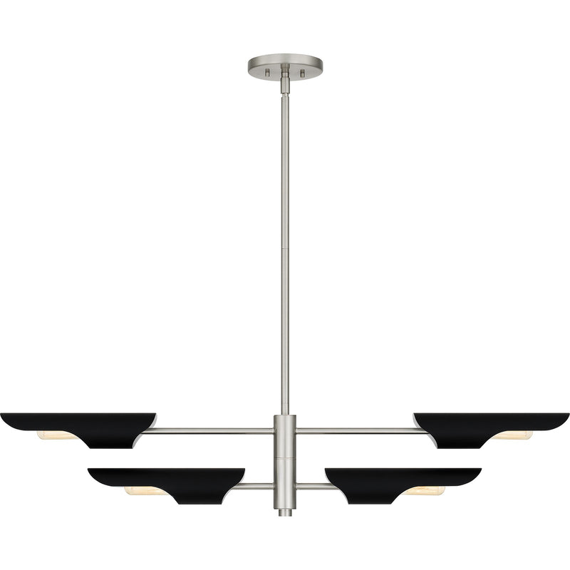 Quoizel Leoni 44in 4-Light Island Chandelier | Modern Industrial Brushed Nickel and Matte Black Metal | Kitchen Island & Dining Room | Model LOI444BN