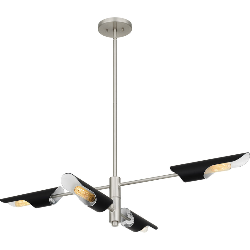 Quoizel Leoni 44in 4-Light Island Chandelier | Modern Industrial Brushed Nickel and Matte Black Metal | Kitchen Island & Dining Room | Model LOI444BN