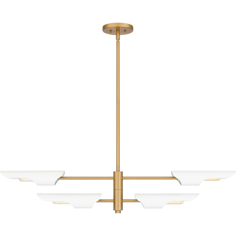 Quoizel Leoni 44in 4-Light Island Chandelier | Modern Industrial Brushed Weathered Brass and White Metal | Kitchen Island & Dining | Model LOI444BWS