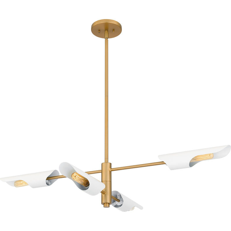 Quoizel Leoni 44in 4-Light Island Chandelier | Modern Industrial Brushed Weathered Brass and White Metal | Kitchen Island & Dining | Model LOI444BWS