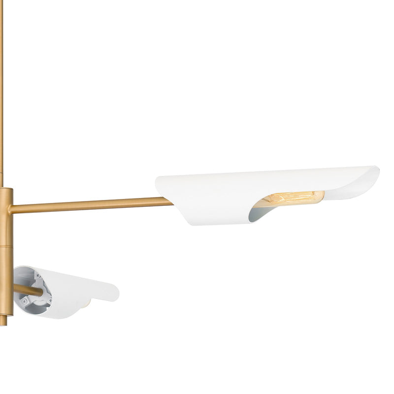 Quoizel Leoni 44in 4-Light Island Chandelier | Modern Industrial Brushed Weathered Brass and White Metal | Kitchen Island & Dining | Model LOI444BWS