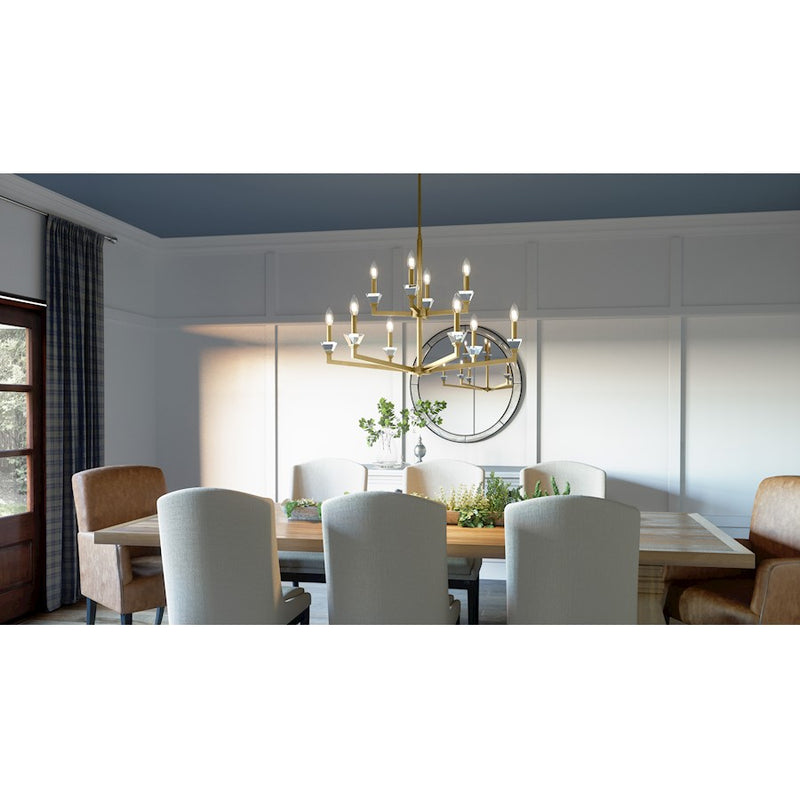 Quoizel Lottie 9 Light Chandelier, Aged Brass