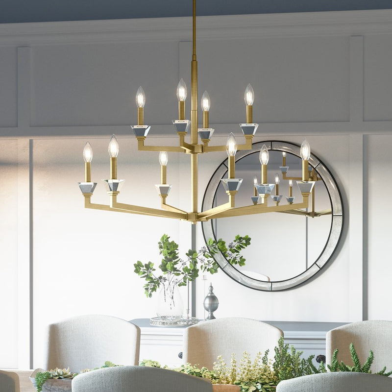 Quoizel Lottie 9 Light Chandelier, Aged Brass