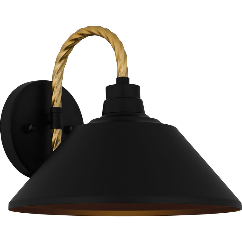 Quoizel Longshore 11in 1-Light Outdoor Wall Lantern | Coastal Matte Black and Gold Rope Metal | Front Door & Porch | Model LSH8411MBK