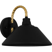 Quoizel Longshore 11in 1-Light Outdoor Wall Lantern | Coastal Matte Black and Gold Rope Metal | Front Door & Porch | Model LSH8411MBK