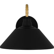 Quoizel Longshore 11in 1-Light Outdoor Wall Lantern | Coastal Matte Black and Gold Rope Metal | Front Door & Porch | Model LSH8411MBK