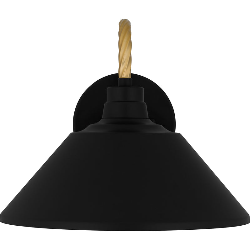 Quoizel Longshore 11in 1-Light Outdoor Wall Lantern | Coastal Matte Black and Gold Rope Metal | Front Door & Porch | Model LSH8411MBK