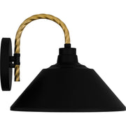 Quoizel Longshore 11in 1-Light Outdoor Wall Lantern | Coastal Matte Black and Gold Rope Metal | Front Door & Porch | Model LSH8411MBK