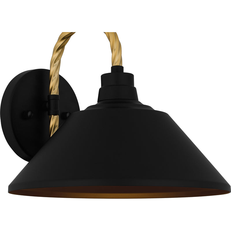 Quoizel Longshore 11in 1-Light Outdoor Wall Lantern | Coastal Matte Black and Gold Rope Metal | Front Door & Porch | Model LSH8411MBK
