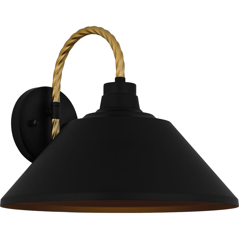 Quoizel Longshore 14in 1-Light Outdoor Wall Lantern | Coastal Matte Black and Gold Rope Metal | Front Door & Porch | Model LSH8414MBK