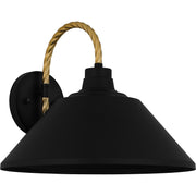 Quoizel Longshore 14in 1-Light Outdoor Wall Lantern | Coastal Matte Black and Gold Rope Metal | Front Door & Porch | Model LSH8414MBK