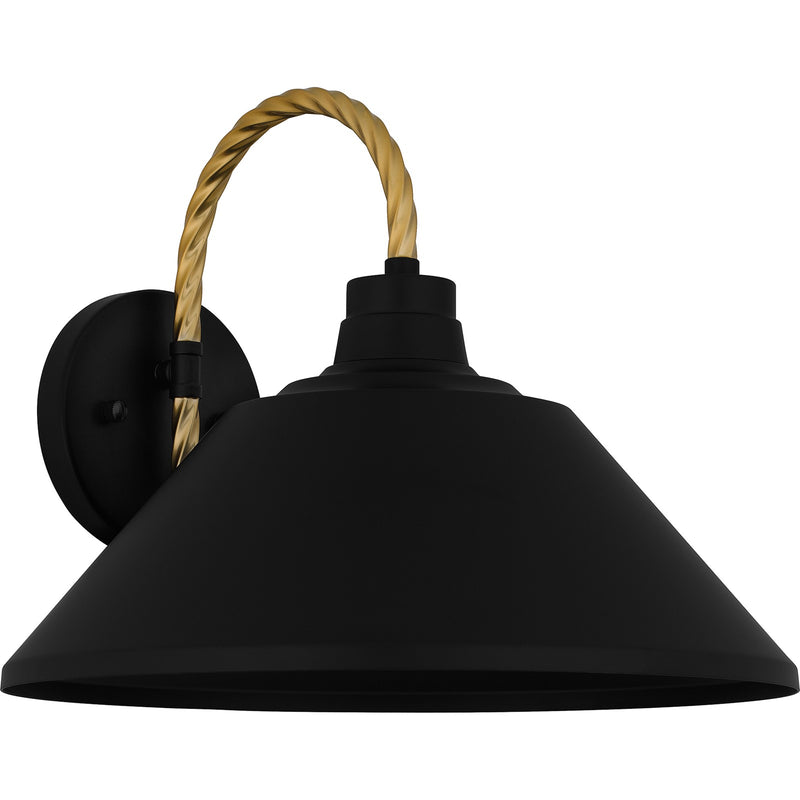 Quoizel Longshore 14in 1-Light Outdoor Wall Lantern | Coastal Matte Black and Gold Rope Metal | Front Door & Porch | Model LSH8414MBK
