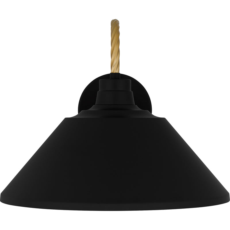 Quoizel Longshore 14in 1-Light Outdoor Wall Lantern | Coastal Matte Black and Gold Rope Metal | Front Door & Porch | Model LSH8414MBK