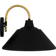 Quoizel Longshore 14in 1-Light Outdoor Wall Lantern | Coastal Matte Black and Gold Rope Metal | Front Door & Porch | Model LSH8414MBK