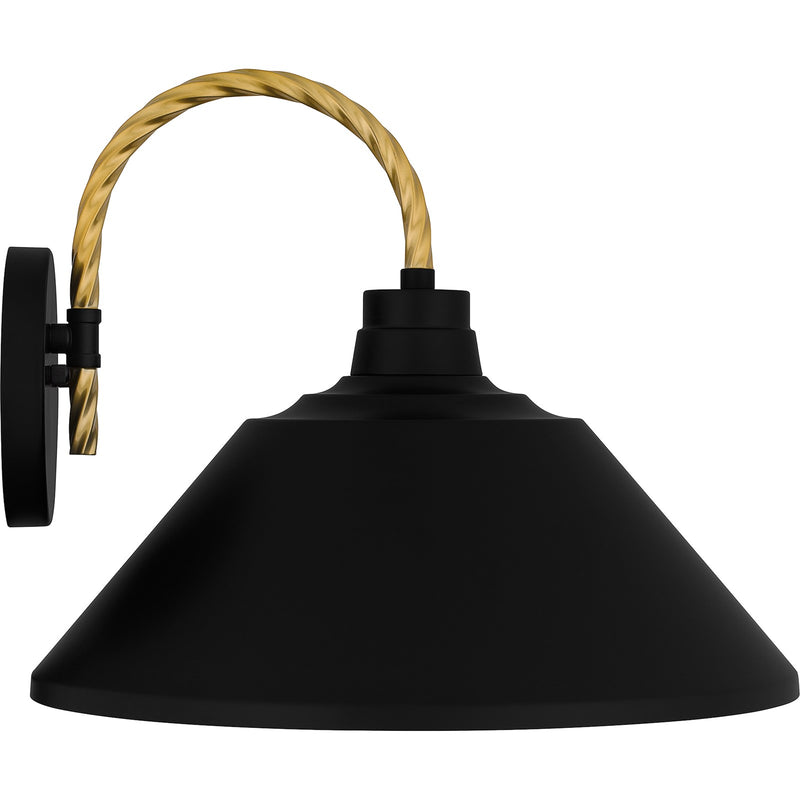Quoizel Longshore 14in 1-Light Outdoor Wall Lantern | Coastal Matte Black and Gold Rope Metal | Front Door & Porch | Model LSH8414MBK