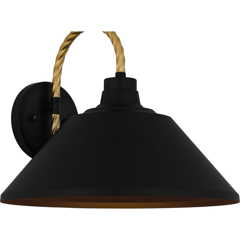 Quoizel Longshore 14in 1-Light Outdoor Wall Lantern | Coastal Matte Black and Gold Rope Metal | Front Door & Porch | Model LSH8414MBK
