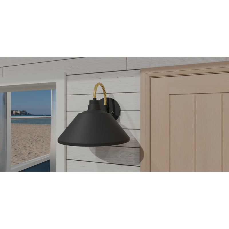 Quoizel Longshore 14in 1-Light Outdoor Wall Lantern | Coastal Matte Black and Gold Rope Metal | Front Door & Porch | Model LSH8414MBK