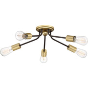 Quoizel Latitude 27in 5-Light Flush Mount | Midcentury Western Bronze and Painted Brass | Bedroom & Living Room Ceiling Light | Model LTT1628WT