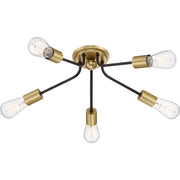 Quoizel Latitude 27in 5-Light Flush Mount | Midcentury Western Bronze and Painted Brass | Bedroom & Living Room Ceiling Light | Model LTT1628WT