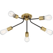 Quoizel Latitude 27in 5-Light Flush Mount | Midcentury Western Bronze and Painted Brass | Bedroom & Living Room Ceiling Light | Model LTT1628WT