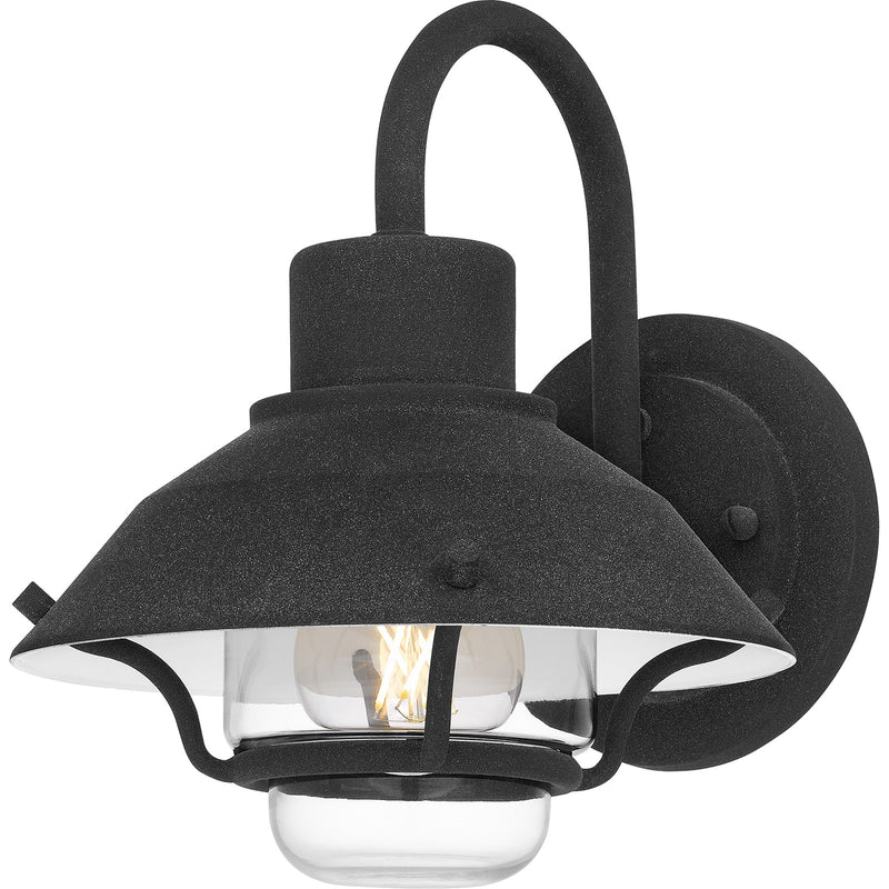 Quoizel Lavalier 8in 1-Light Outdoor Wall Lantern | Coastal Mottled Black and Clear Glass | Front Door & Porch | 8 x 9.25 x 9.5 in | Model LVL8408MB