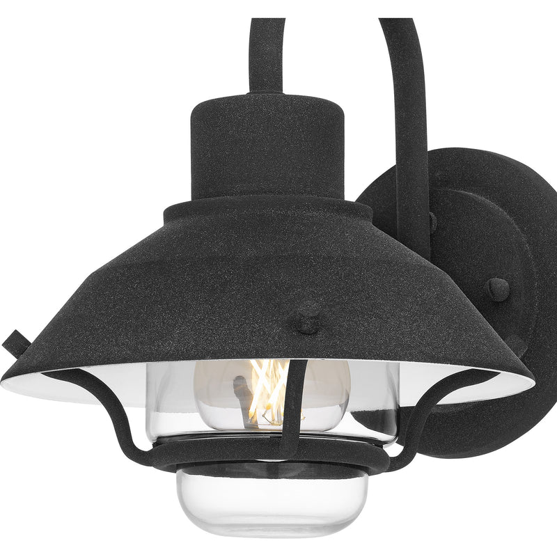 Quoizel Lavalier 8in 1-Light Outdoor Wall Lantern | Coastal Mottled Black and Clear Glass | Front Door & Porch | 8 x 9.25 x 9.5 in | Model LVL8408MB