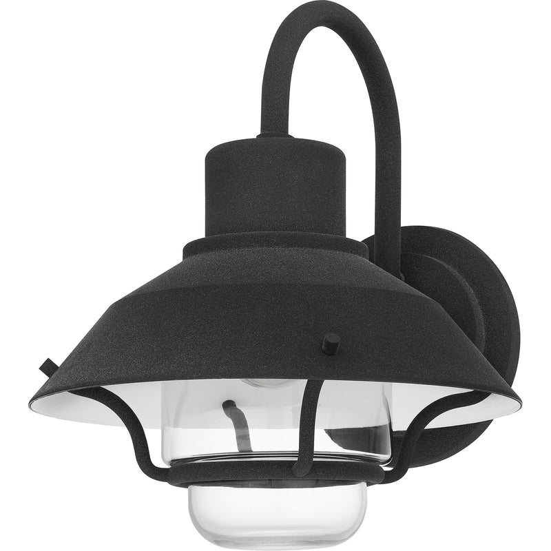 Quoizel Lavalier 11in 1-Light Outdoor Wall Sconce | Coastal Mottled Black and Clear Glass | Front Porch & Patio | 11 x 12.25 x 13 in | Model LVL8411MB