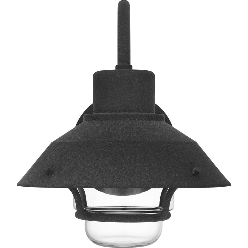 Quoizel Lavalier 11in 1-Light Outdoor Wall Sconce | Coastal Mottled Black and Clear Glass | Front Porch & Patio | 11 x 12.25 x 13 in | Model LVL8411MB