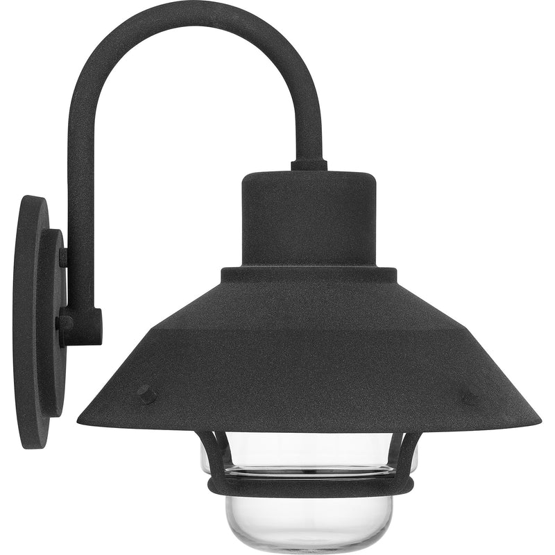 Quoizel Lavalier 11in 1-Light Outdoor Wall Sconce | Coastal Mottled Black and Clear Glass | Front Porch & Patio | 11 x 12.25 x 13 in | Model LVL8411MB