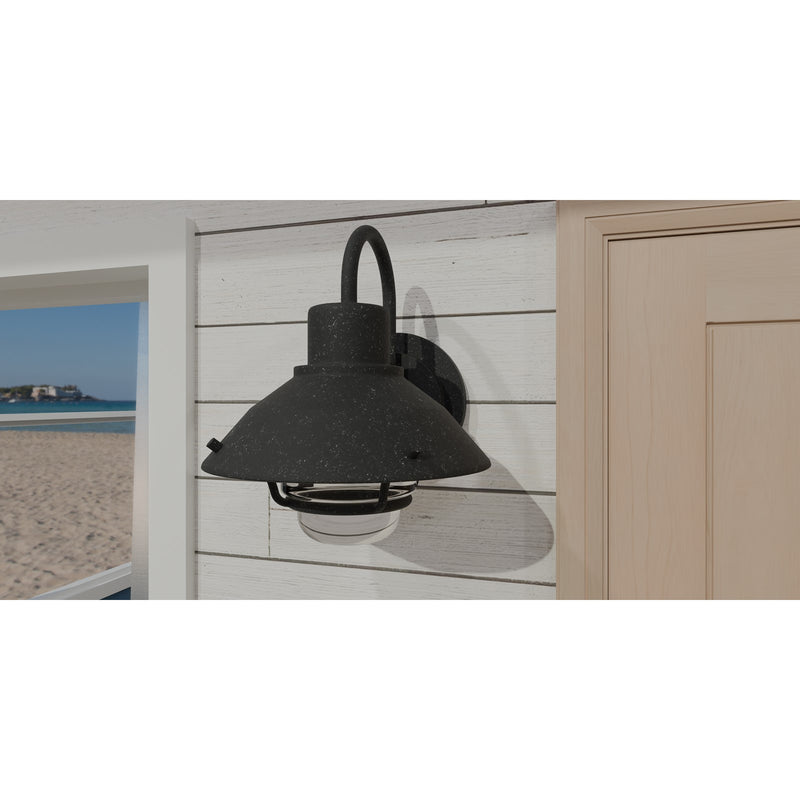 Quoizel Lavalier 11in 1-Light Outdoor Wall Sconce | Coastal Mottled Black and Clear Glass | Front Porch & Patio | 11 x 12.25 x 13 in | Model LVL8411MB