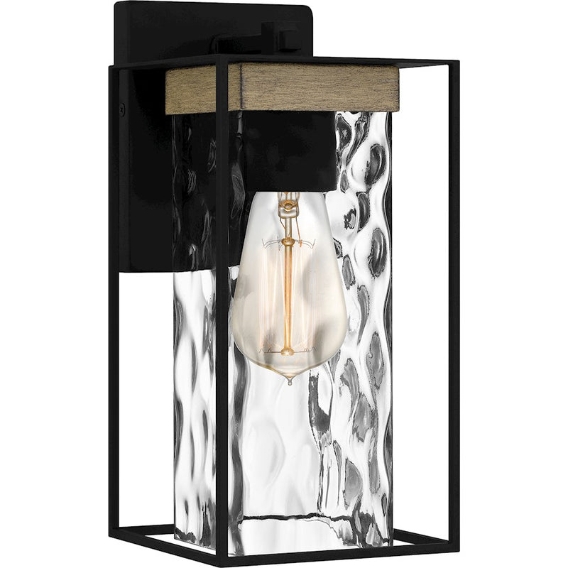 Quoizel Longwood 1 Light Outdoor Lantern, Black/Clear Hammered