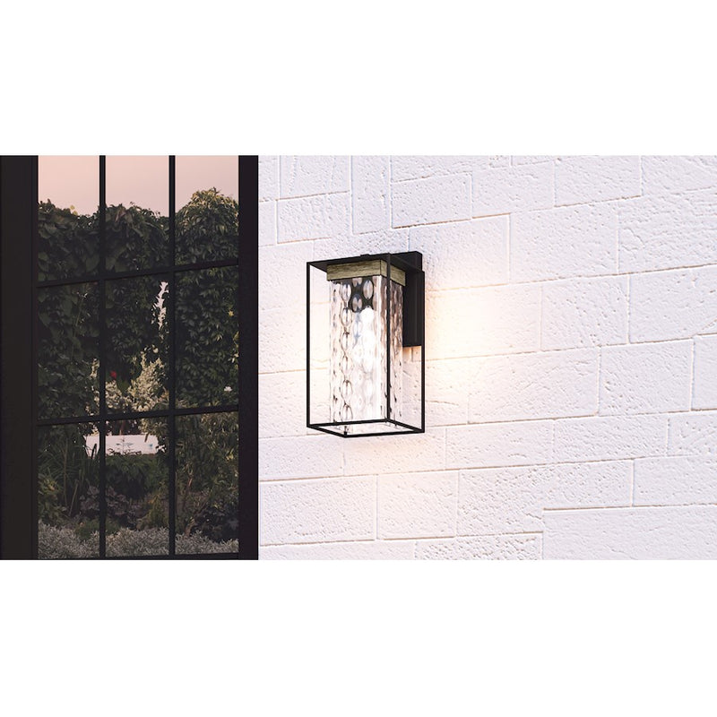 Quoizel Longwood 1 Light Outdoor Lantern, Black/Clear Hammered