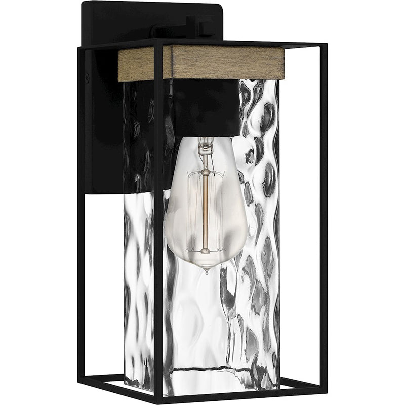 Quoizel Longwood 1 Light Outdoor Lantern, Black/Clear Hammered