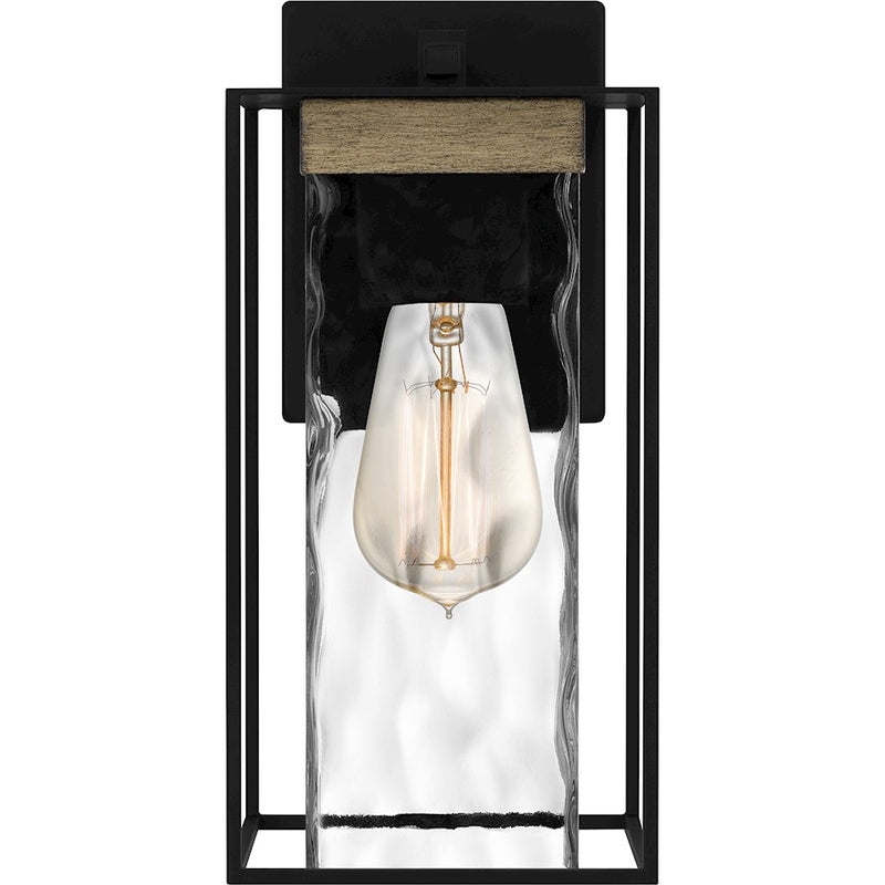 Quoizel Longwood 1 Light Outdoor Lantern, Black/Clear Hammered